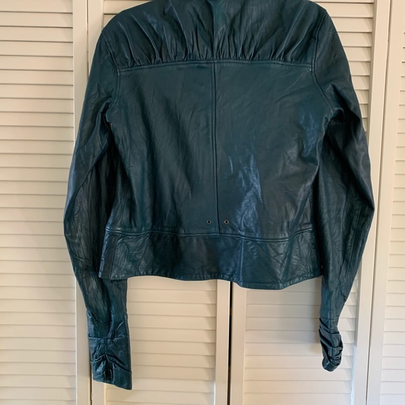 Designer Turquoise Lambskin Leather Jacket - Picture 4 of 7